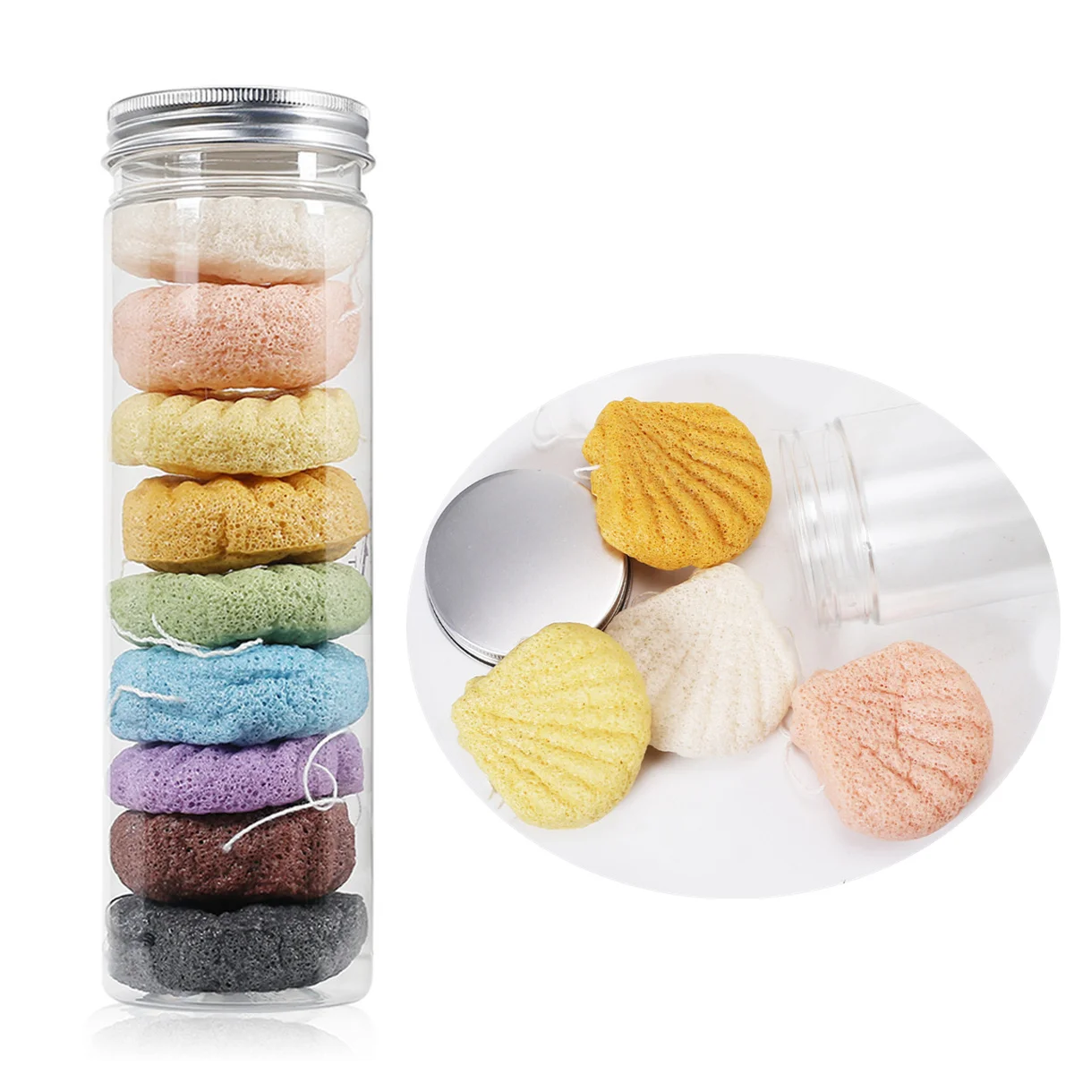 

9 Color Facial Cleansing Sponge Puff Pad Natural Konjac Face Wash Cleaning Exfoliator Sponges Shell Beauty Makeup Accessory Tool