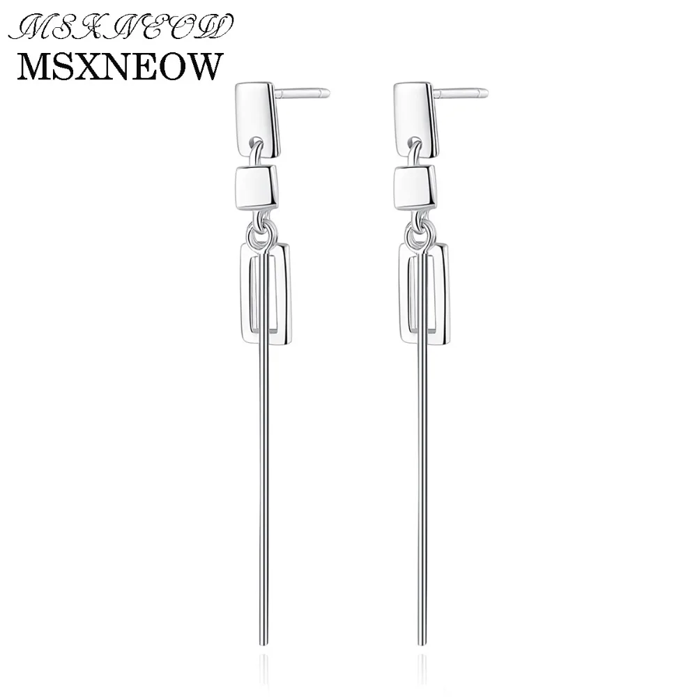 

MSXNEOW Real Silver Vintage Long Earrings for Women Dangle Hanging Earrings 925 Sterling-silver Fashion Style Fine Jewelry E0058