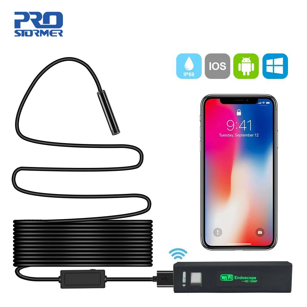 Prostormer 1200p HD Wifi Endoscope Camera for Iphone Android Inspection Snake Camera 8mm USB Endoscope Waterproof Borescope 8