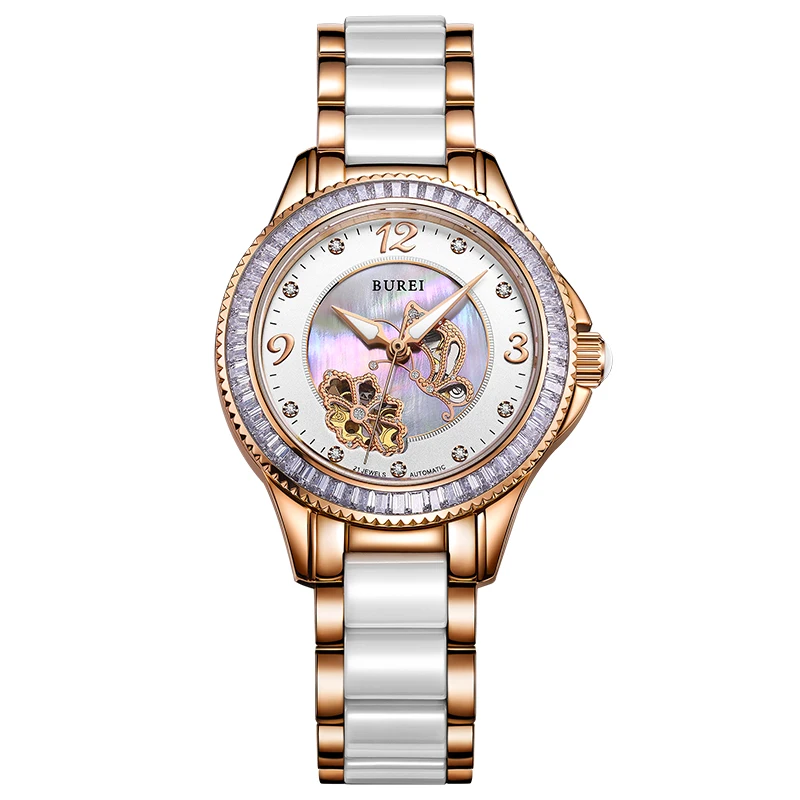 

BUREI 15022 Switzerland watch women luxury brand J12 series skeleton automatic self-wind diamond Ceramic golden relogio feminino
