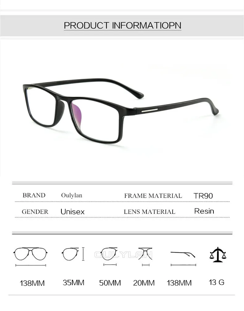 Oulylan Tr90, очки для близорукости, для женщин и мужчин, очки для близорукости, черные квадратные очки, оправа, ретро очки с градусом-1,0 4,0