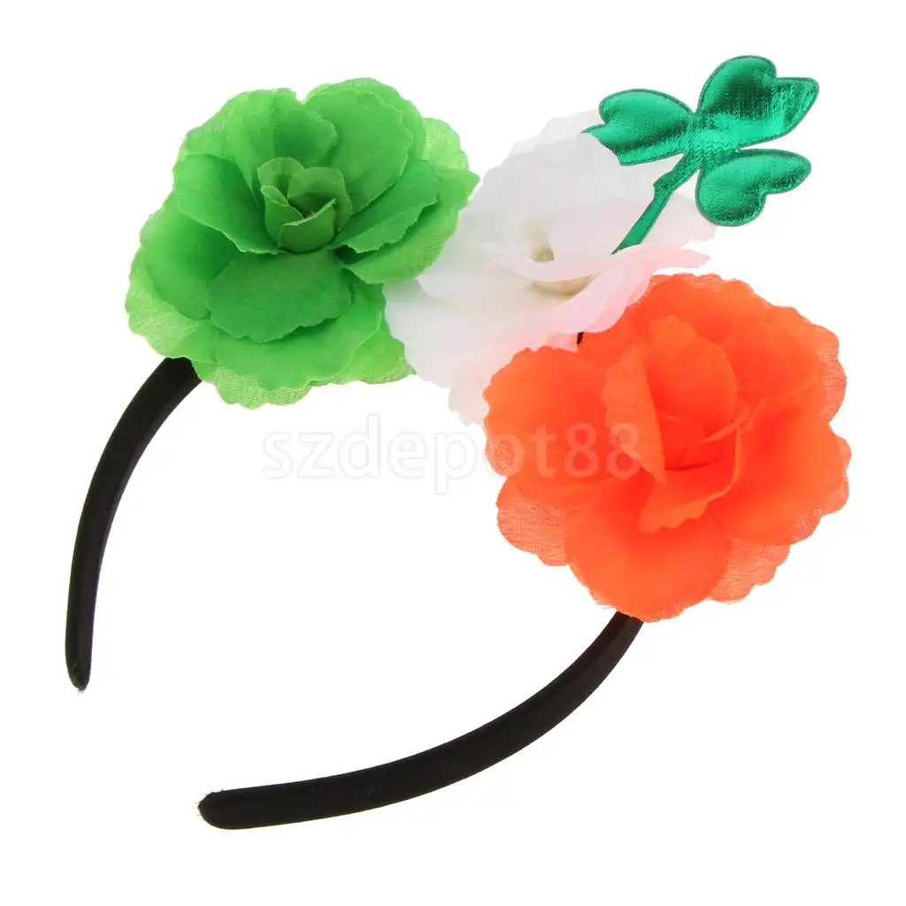 Green Shamrock Leaf Flowers Headband Saint Patrick Day Party Parade Dress Up