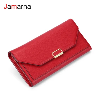 

Jamarna Women Wallets Purse Red Long Wallet Brand Design High Quality PU Leather Card Holder Coin Purse Wallet Female Red