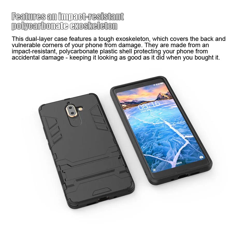 Защитный чехол для Nokia 2 1 3 5 6 7 Plus 8 X5 X6 X7 PC + TPU в подножка Fundas Coque противоударные