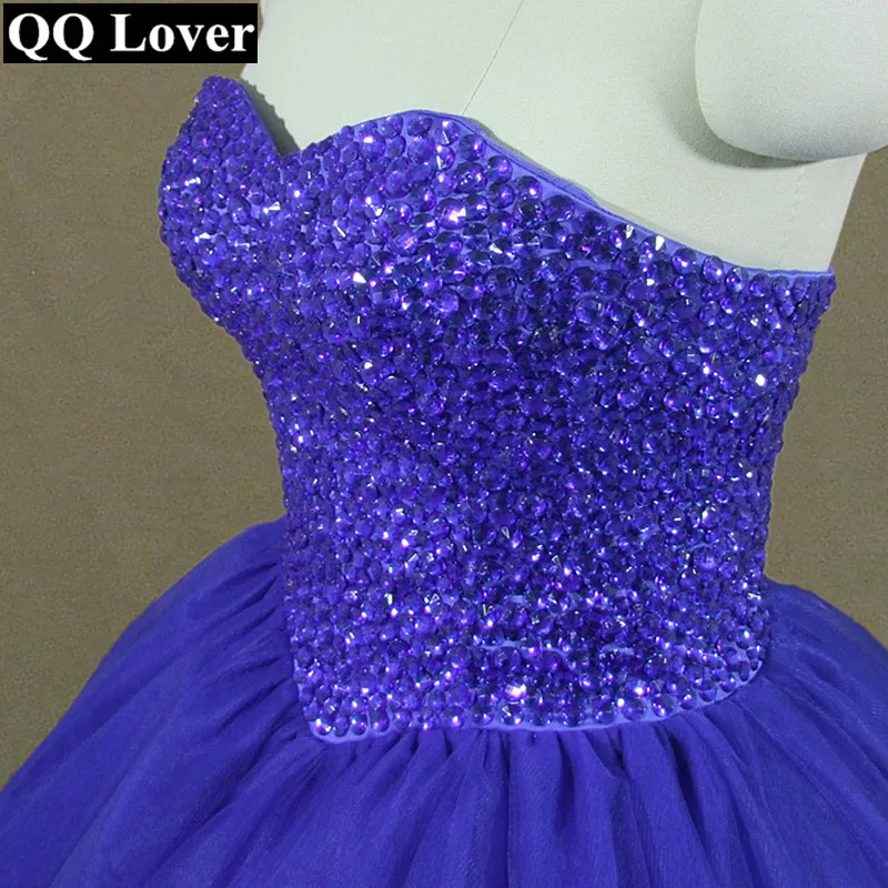 

QQ Lover 2019 Sapphire Blue Luxury Beaded Ball Gown Wedding Dress With Video Custom-made Vestido De Noiva with Real Pictures