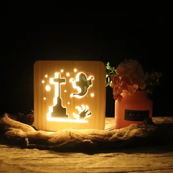

Creative Carved Wooden Table Lamp Halloween Theme Decoration Table Lights USB Plug LED Desk Lamp for Bedroom Bedside Home Decor