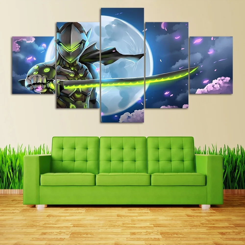 Модульная Картина на холсте домашний декор 5 панелей видеоигра OVERWATCH Genji