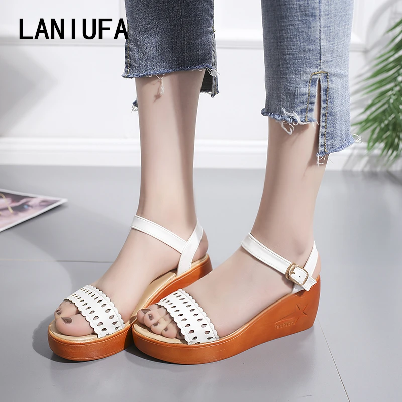 

Women Sandals Shoes 2019 summer women Casual Strap Flatform Gladiator Wedges Peep Toe high heels dress Shoes Sandals women #514