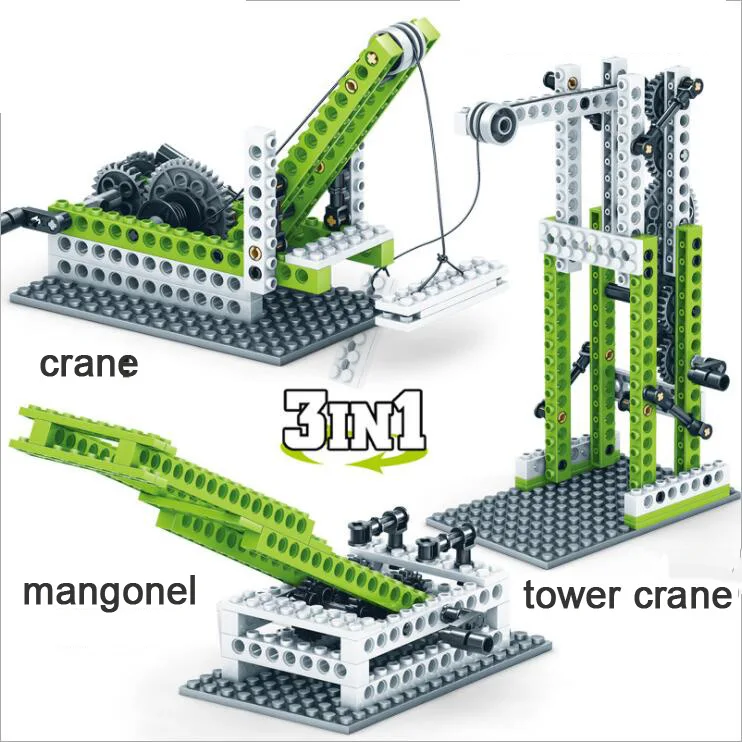 

Yantjouet 3in1 Inventor Machine Mangonel Crane Tower Crane Building Blocks Figures Brick DIY Toy Compatible Children Gift