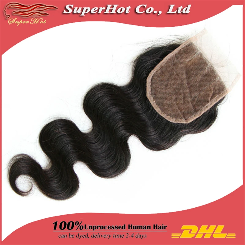 Three Part Lace Top Closure 4&quot*4&quot Body Wave 5A Brazilian Hair Off Black #1b Natural Color No Shedding Tangle DHL Free |