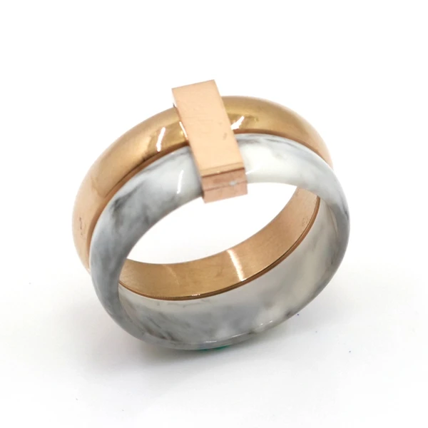 Модное Двухслойное подвижное керамическое кольцо, кольца из нержавеющей стали для женщин, обручальные кольца серебряного цвета для подарка, кольца для влюбленных, ювелирные изделия - Цвет основного камня: rose gold