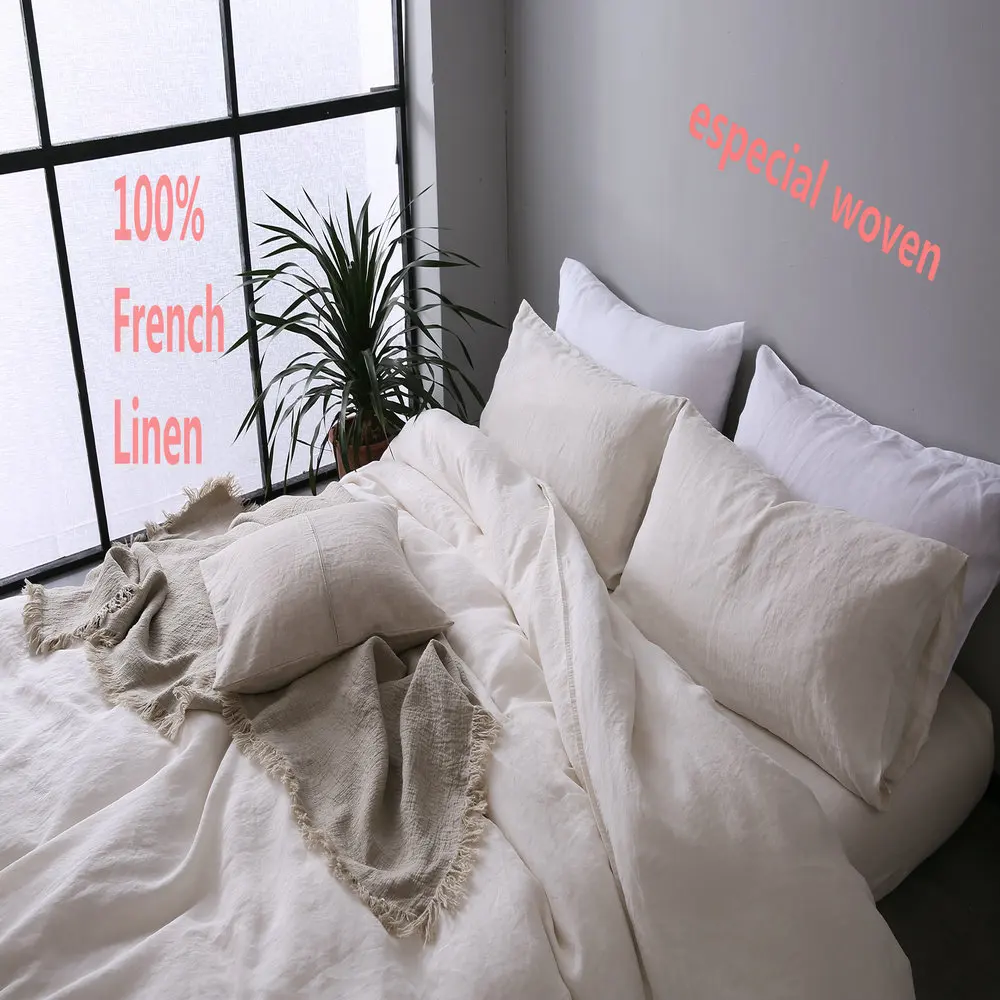 

100% French Linen Duvet Cover Set High Quality Solid 3Pcs Basic Style Free Shipping ESASILK