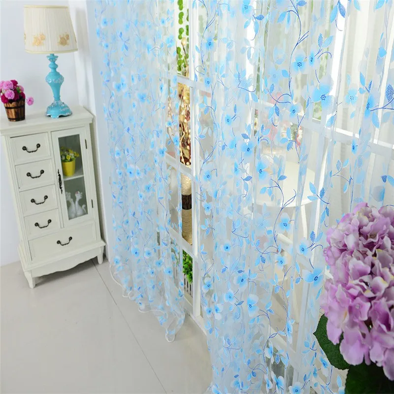 

Cheap Luxury Voile Net Curtains Slot Top Plain Floral for Door Screen Windows European and American style curtains #SS