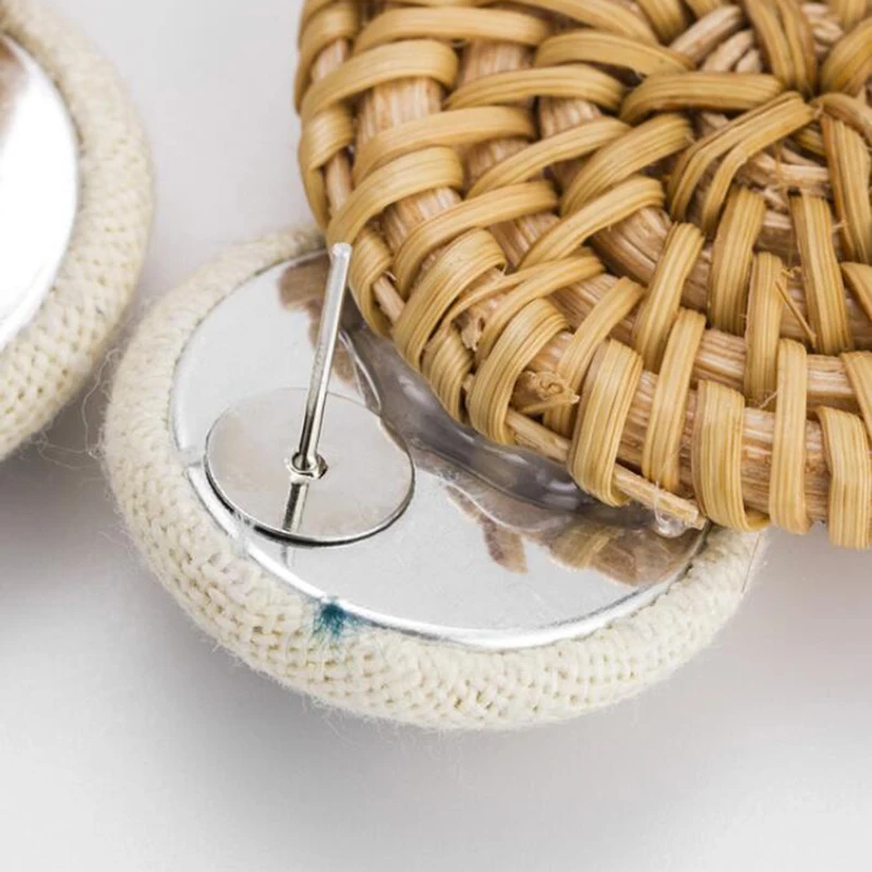 Handmade Pineapple Drop Earrings For Women Wooden Straw Weave Rattan Earrings Big Round Wedding Trendy Dangle Jewelry2019