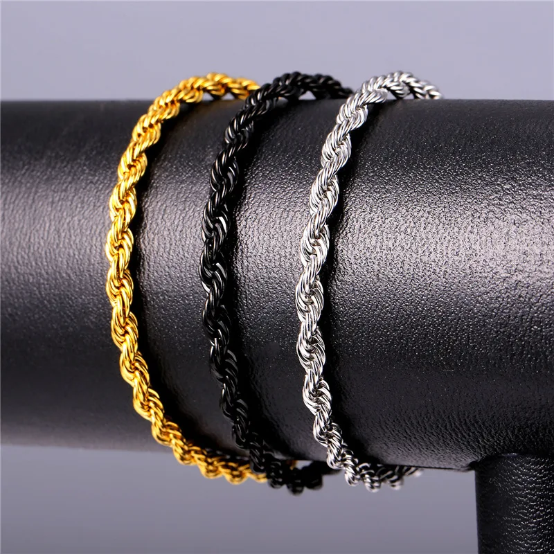 Браслет Starlord из нержавеющей стали золотого/черного цвета 3 мм 21 см|chain bracelet|rope
