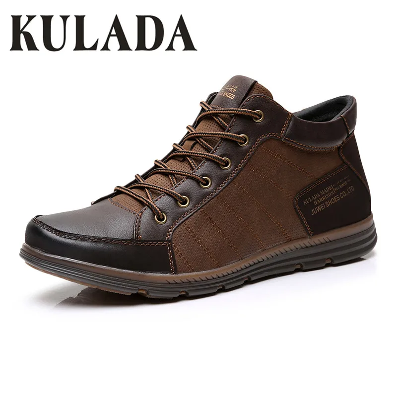 KULADA 2019 Men's Shoes Leather Spring&Autumn Men Boots Comfortable Nature Working Men Lace-up Casual Ankle Boots