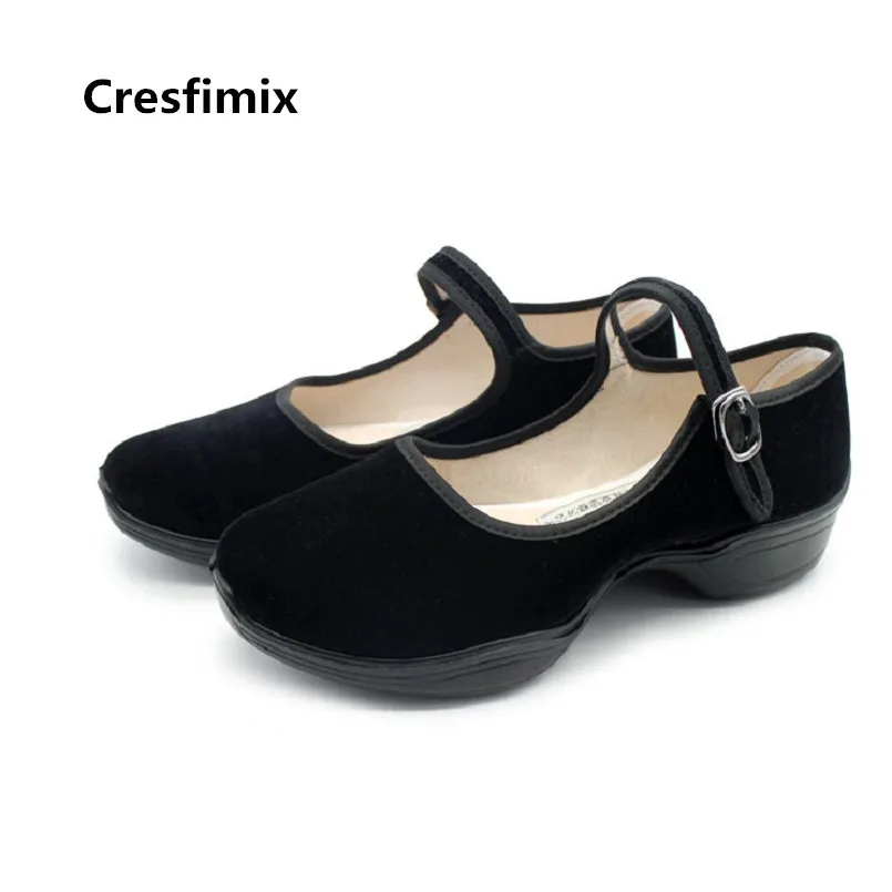 

Cresfimix Women Fashion High Quality Black Cloth Shoes Female Cute Hotel Work Shoes Lady Retro Casual Street Dance Shoes C3413