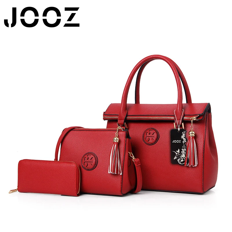 JOOZ Brand New Luxury Women PU Leather Tassel font b Handbag b font 3 Pcs Composite