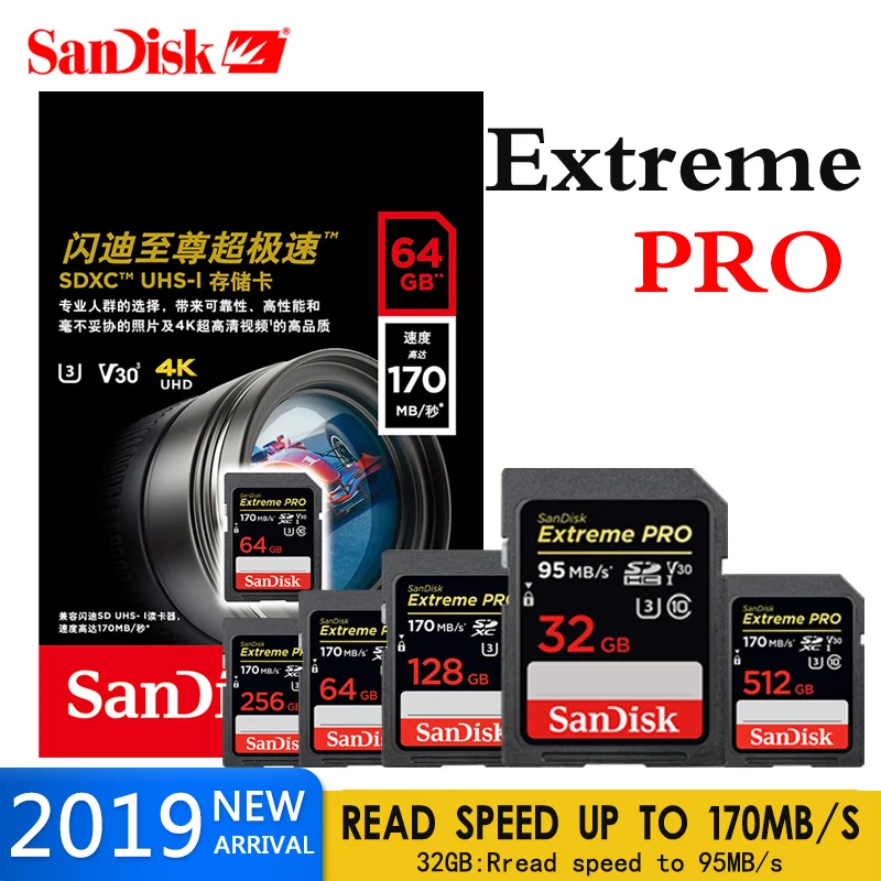 SanDisk Extreme PRO карты памяти SD card 64 GB 128 GB 256 GB 170 МБ/с. sd-карта SDXC Class10 SD Card 32g C10 U3 V30 4 K UHD для Камера