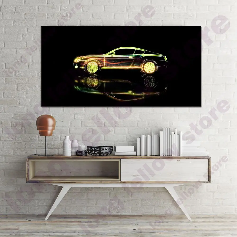 

Large Posters and Prints Golden Sports Car Cartoon Picture for Bedroom Office Wall Decor Abstract Artwork Wall Art Home Decor