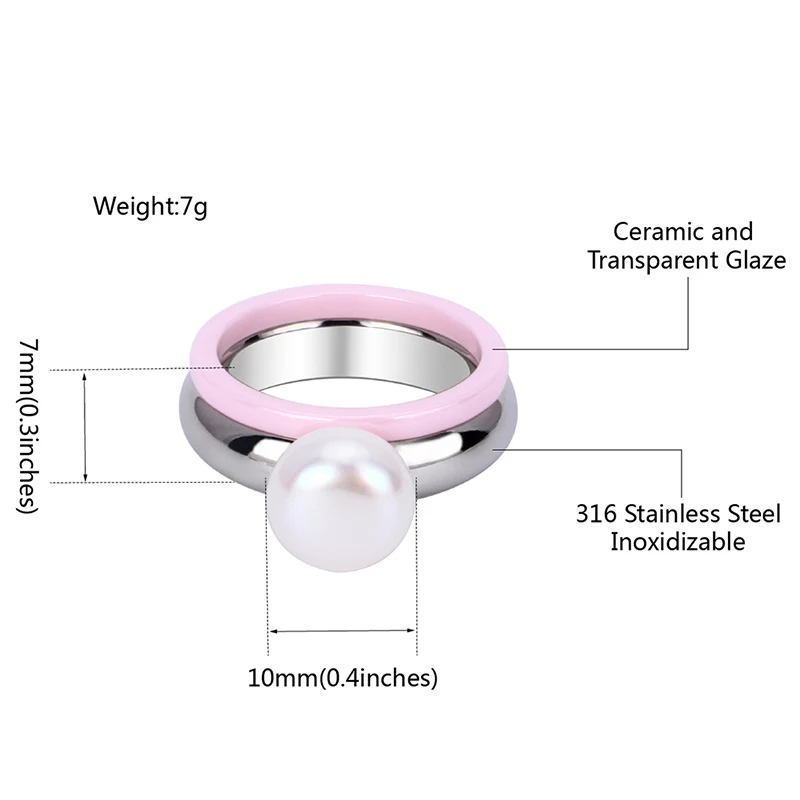 2 шт./компл. розовое керамическое кольцо с большими искусственными жемчужинами кольца из нержавеющей стали можно разрезать для женщин элегантные ювелирные изделия Свадебные