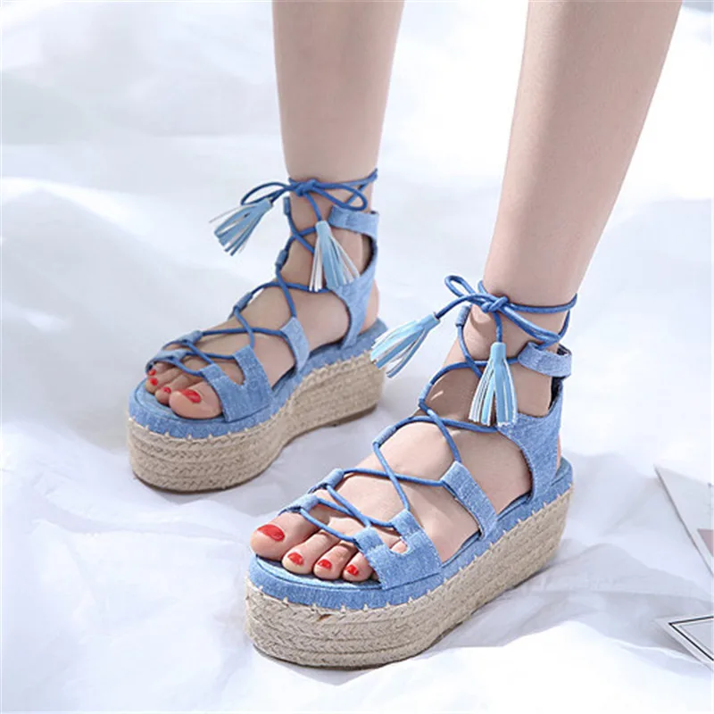 

New Fashion Canvas Gladiator Sandals Women Shoes Comfortable Platform Shoes Women High Sandals Casual Shoes Summer
