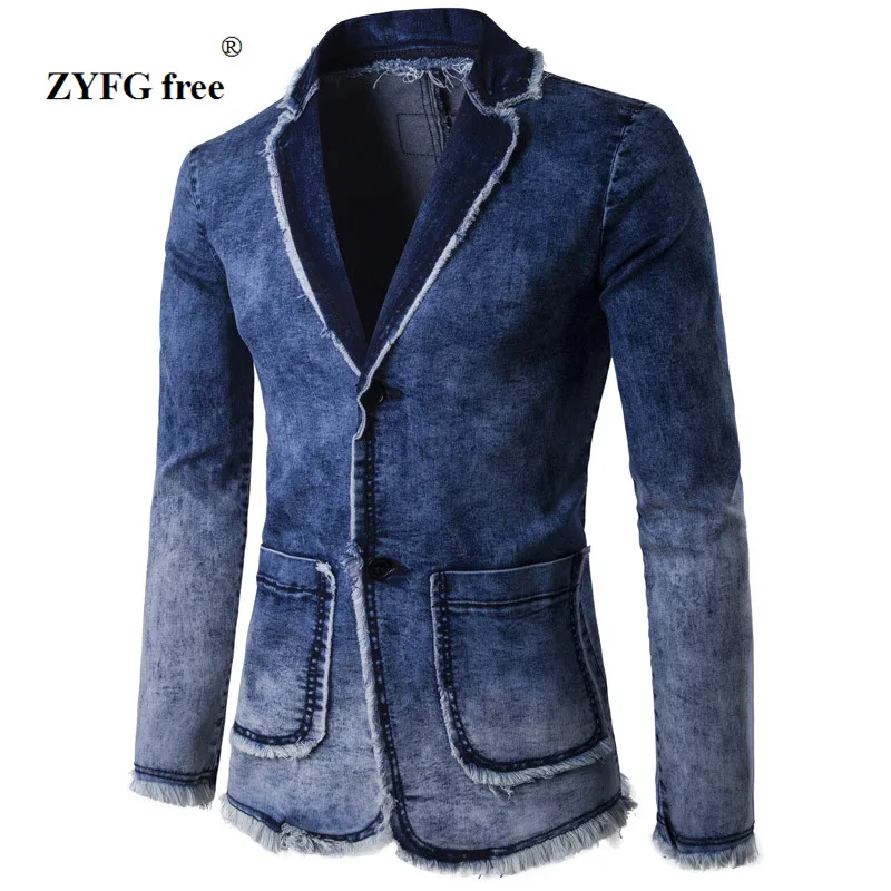 Kopen Casual Denim Jasje Pak mannen 2018 Nieuwe Lente Mode blazer slanke fit masculino Trend Jeans pak Jean Jas Mannen Azi euml; plus size