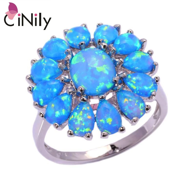 

Generous Luxury Beautiful Flower Wholesale Jewelry Blue Fire Opal 925 Silver Stamp Ring Size 8 OJ4595