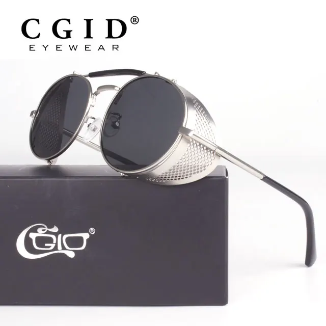 

CGID Retro Round Metal Steampunk Shied Sunglasses Steam Punk Polarized Sun Glasses Men Women