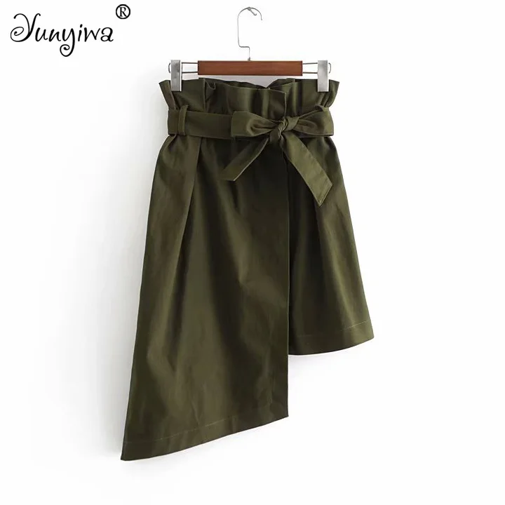 

Women's new army green paper bud skirt irregular skirt flower skirt A-Line Knee-Length Women Skirts Jupe Femme Faldas Mujer