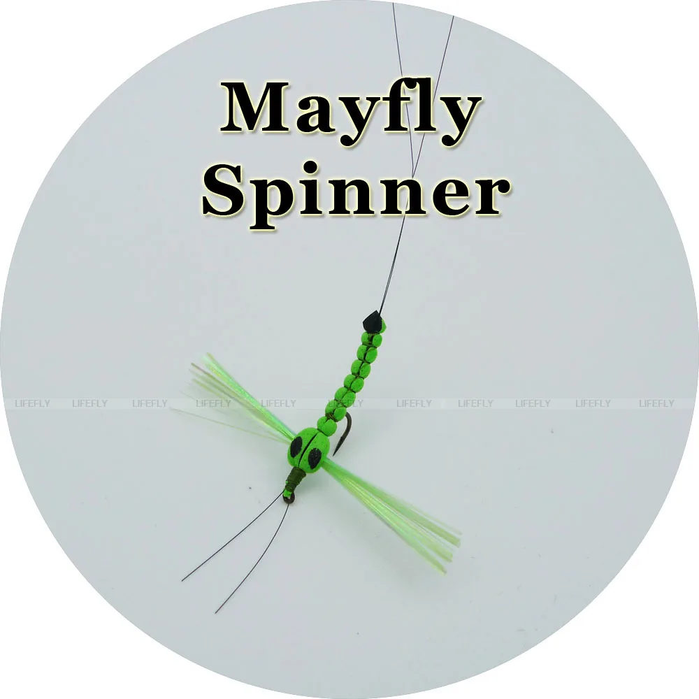 

Green Color / 6 Mayfly Spinner Flies, Dry, Realistic, Size 12 / Fly Fishing