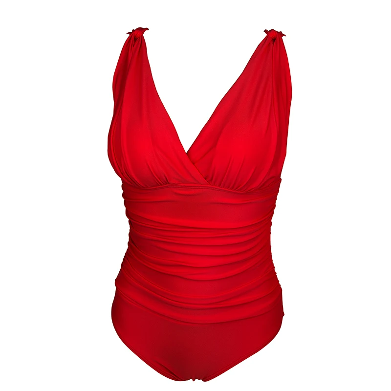 JAONIFER Women One Piece Swimsuit 2018 Sexy Red Swimwear Retro Vintage
