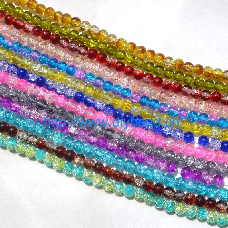 

105pcs DIY fashion jewelry Accessories Bracelet Findings 8MM Round Beads Transparent Glass Ball Mix Color Crackled Beads