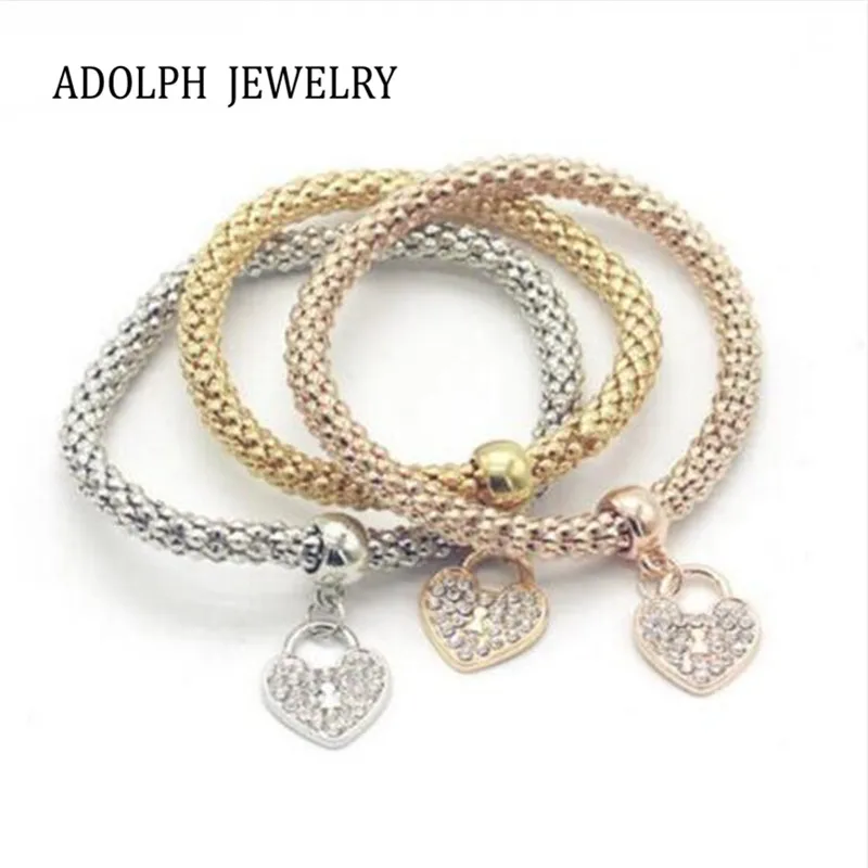 

ADOLPH Jewelry Wholesale For Women 2016 New Design Bracelet Heart-shaped Rhinestones Bracelets & Bangles 3 Pieces Sold By Set