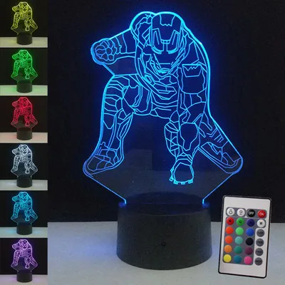 Человек-паук железная модель человека 3D иллюзия светодиодный ночник светящийся в темноте Мстители фигурка супергероя игрушки светятся 7 цветов - Цвет: Iron Man 3