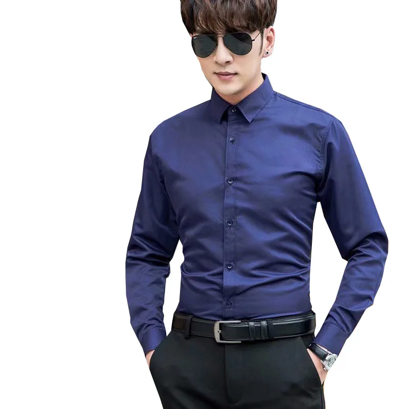 MFERLIER зима slim fit рубашки для мальчиков мужчин с длинным рукавом офисные дешевые
