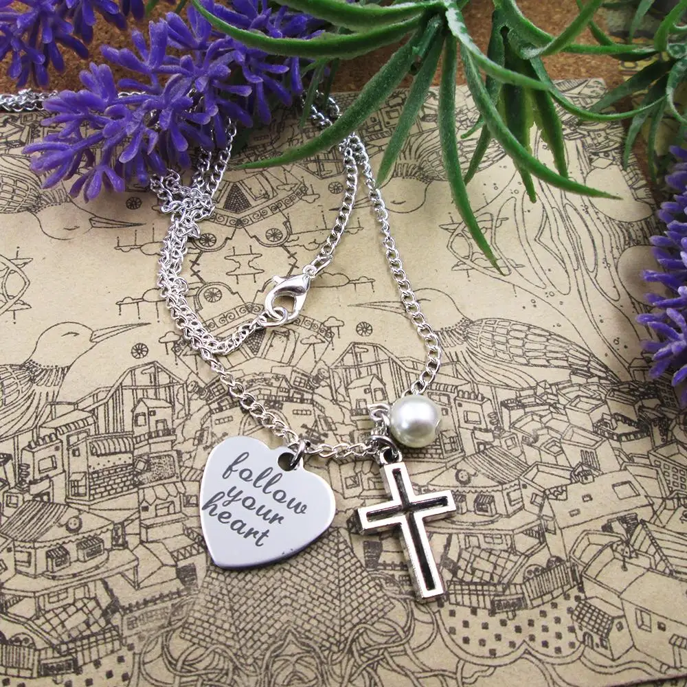 Модное кольцо из нержавеющей стали браслеты с подвесками follow your heart крестом