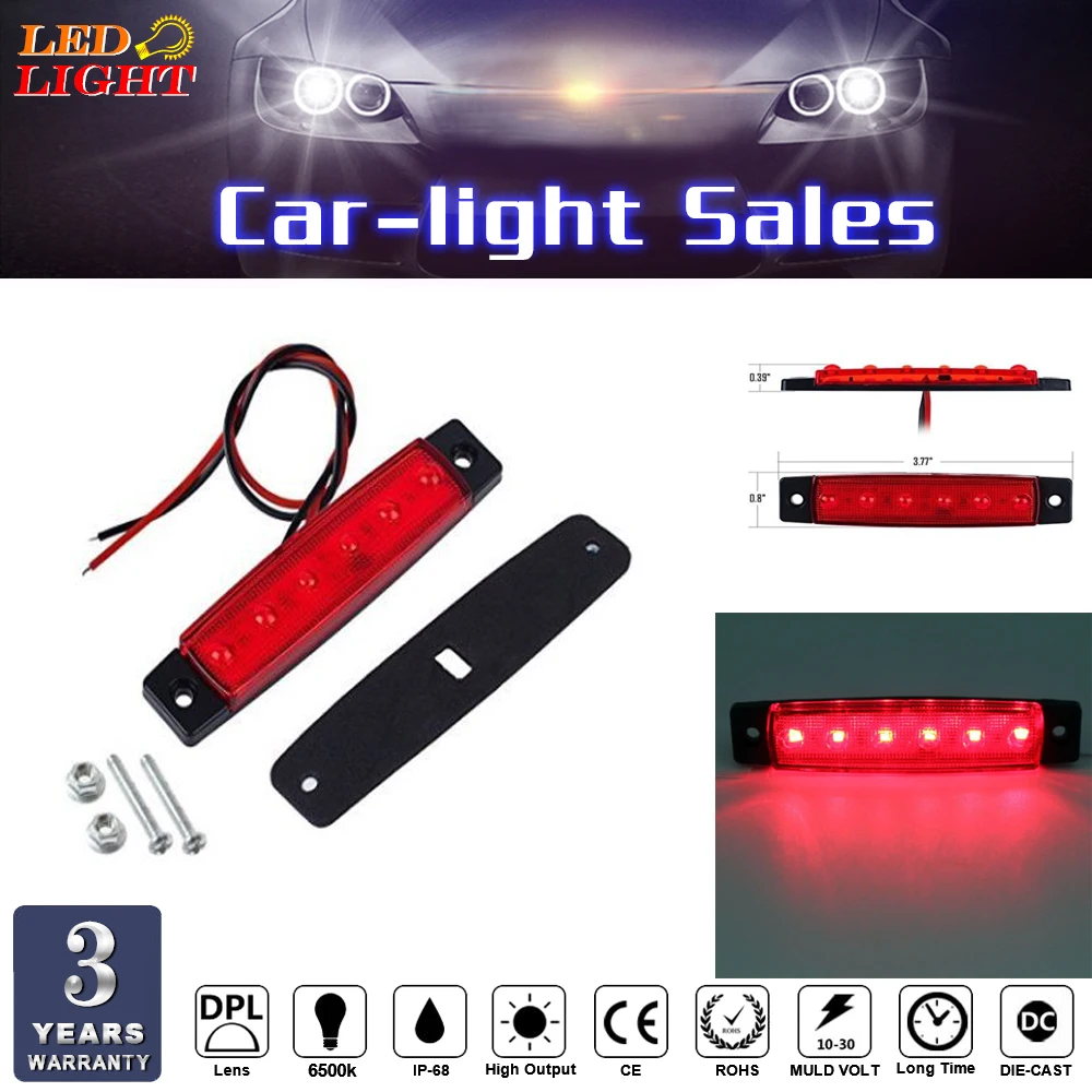 Keyecu Red 3.8" 6 LED Side Marker Indicators Rear Tail light Trailer