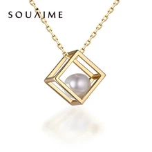 SOUAIME 2018 New 925 Sterling Silver Pearl Cages Charms Necklace Jewelry Cube Pendant Women Fine Necklaces For Hypoallergenic