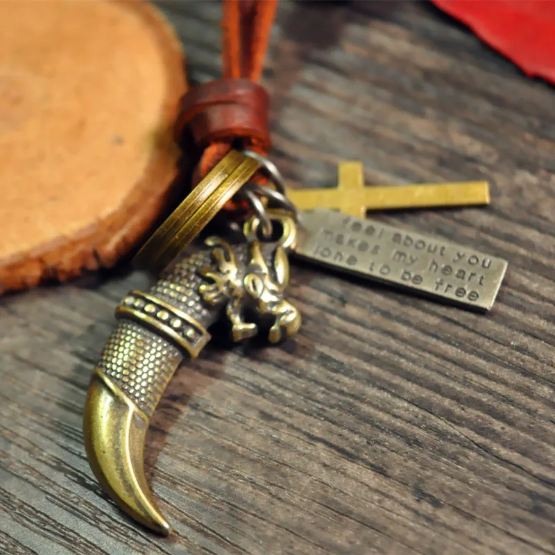 Мужские ювелирные изделия скрытый шнур античный бронзовый дракон подвеска «нож» ожерелье винтажные волчьи клыки Дракон титановый медальон ожерелье 1109