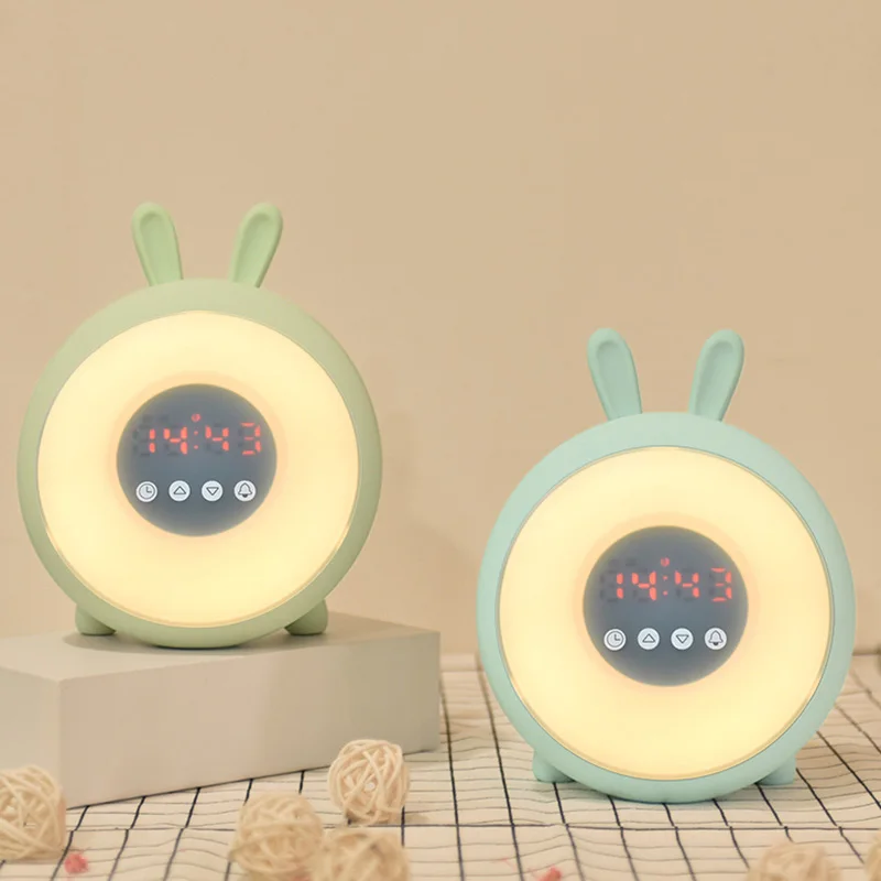 

LED dream time sleeping wake up light Alarm clock desk table bedside rabbit lamp rechargable bulb for baby bedroom