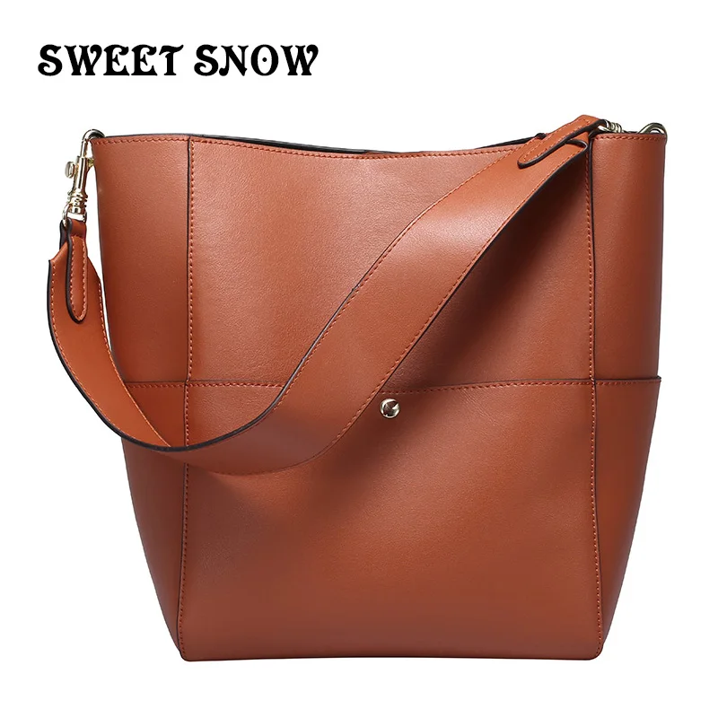 

[Sweet Snow] Brand Fashion Genuine Leather Female bags Bucket package Vintage Shoulder Bags Patchwork women's Messenger Bags