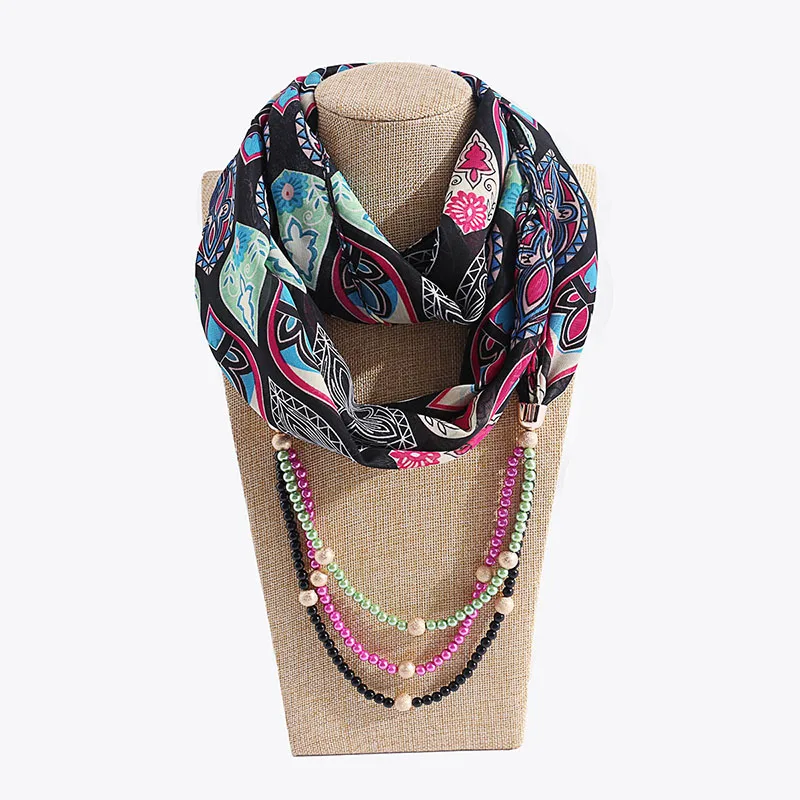 RUNMEIFA Национальный Ветер Железный сплав ожерелье драгоценный платок Женская подвеска на шею шифон Печатный шарф подвеска - Окраска металла: 10