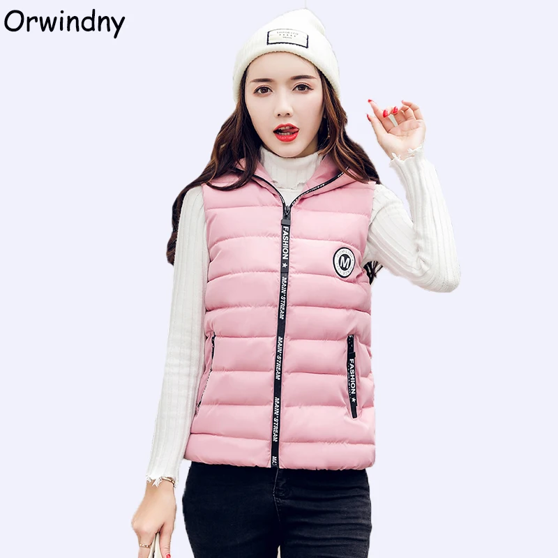 Orwindny 2018 Women Winter Cotton Vest Slim Casual Hooded Thickening