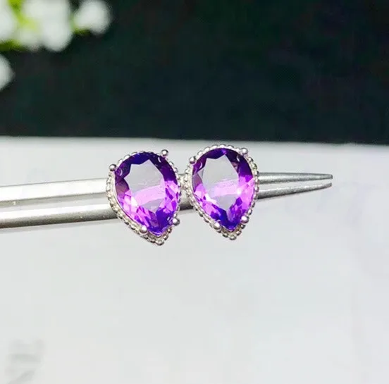 Amethyst stud earring Free shipping Natural real amethyst 925 sterling