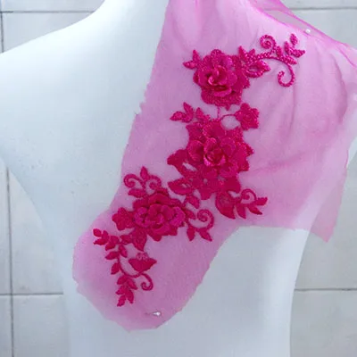 28,5*10 см 3D цветок вышитые кружева аппликации для DIY свадебное платье костюм вечернее платье 15 цветов кружева мотив нашивки шитье на - Цвет: Hot Red