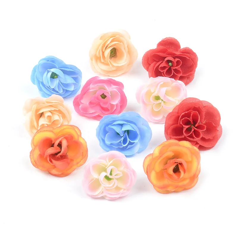 50pcs 3cm Fake Mini Silk Artificial Gradual Rose Flower Heads For Home