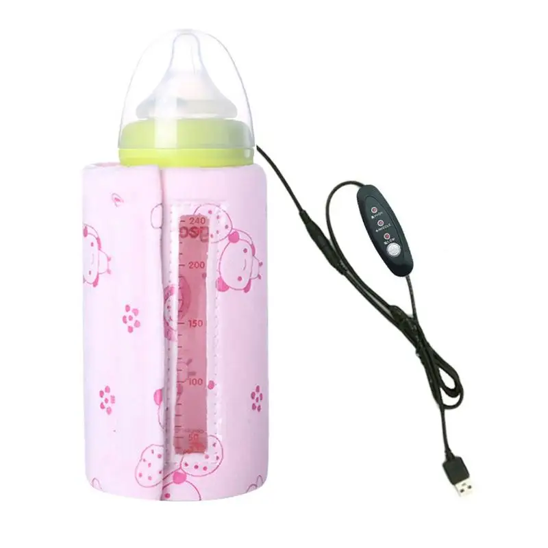 Usb-грелка для детских бутылочек, портативный подогреватель молока для путешествий, бутылочка для кормления младенцев с подогревом, термостат, подогреватель пищи, визуальный - Цвет: Pink