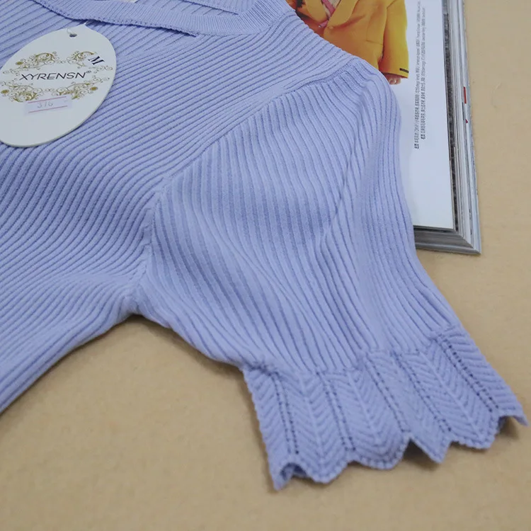 Summer Knitted Shirt Women Sweater Jumper Pullover Short Sleeve T Shirts Cut Out V Neck Chunky Choker Sweaters pull femme 1612