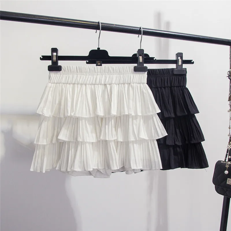 Принцесса торт юбка весна лето колледж Ветер белый черный женские плиссированные юбки чистый цвет мини юбки Femme